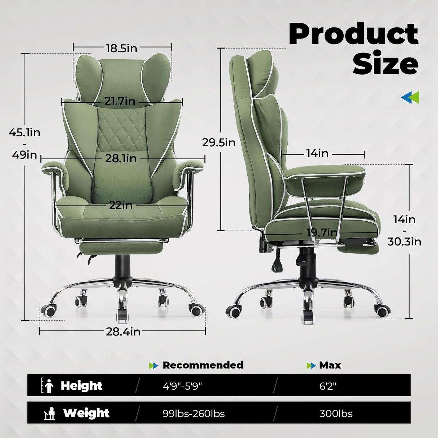 Big and Tall Gaming Chair with Pocket Spring Lumbar Support, Ergonomic