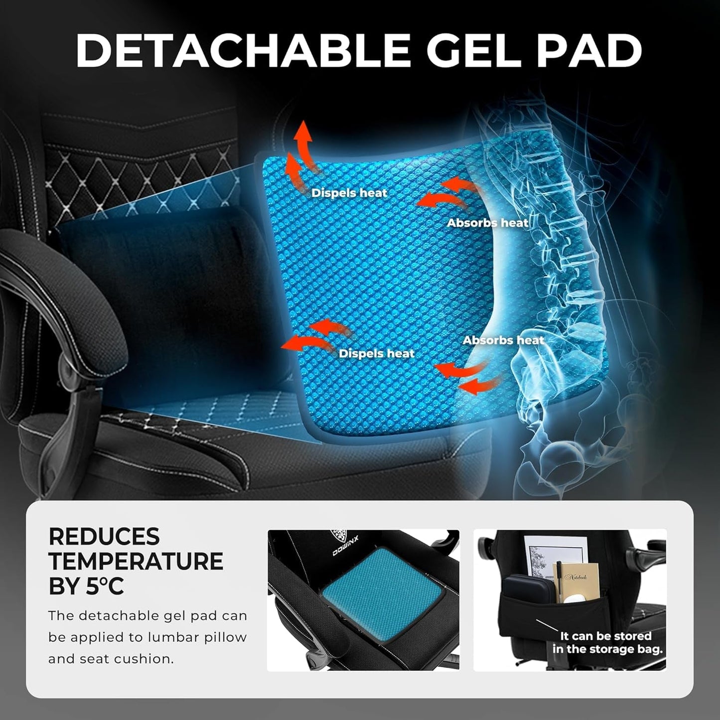 DOWINX Gaming Chair Breathable Fabric Computer Chair with Pocket Spring