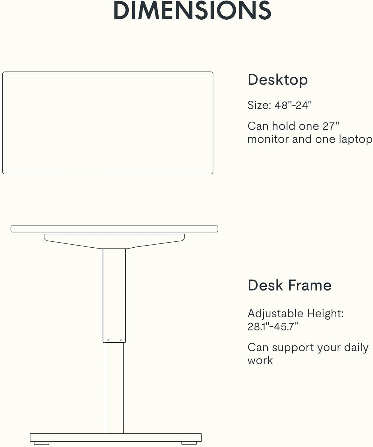 EN1 Whole-Piece Standing Desk 48 X 24 Inches Height Adjustable Desk,