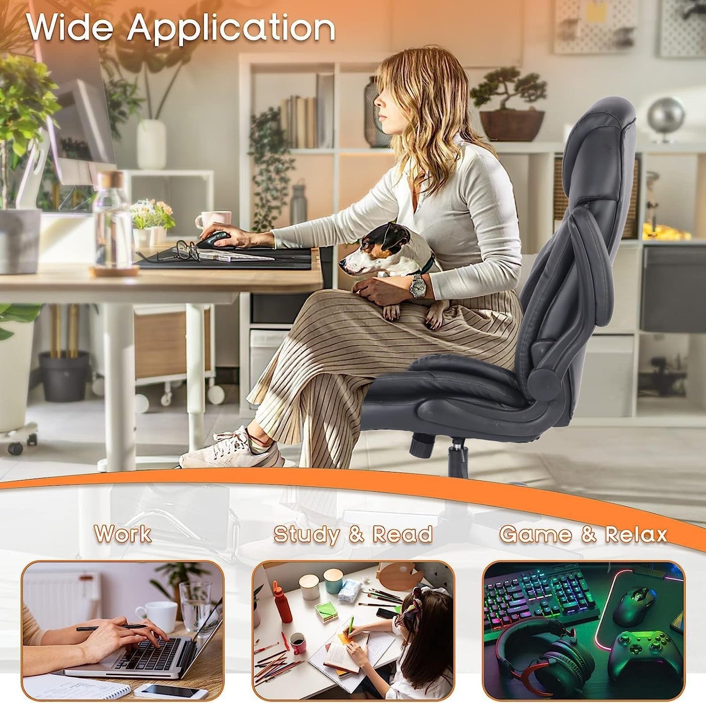 Ergonomic Executive Office Chairs with Lumbar Support, PU Leather Home