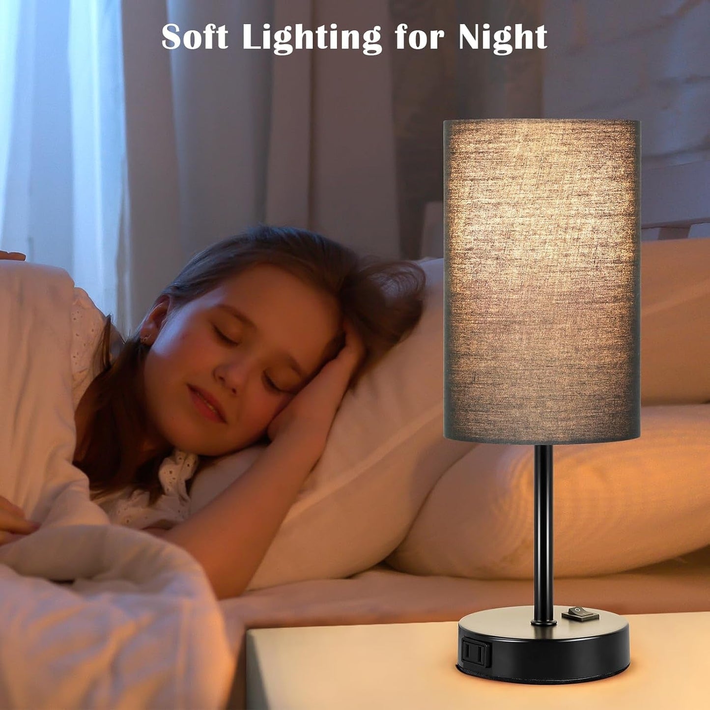 Table Lamp for Bedroom Set of 2, Bedside Small Lamps with 3 Way