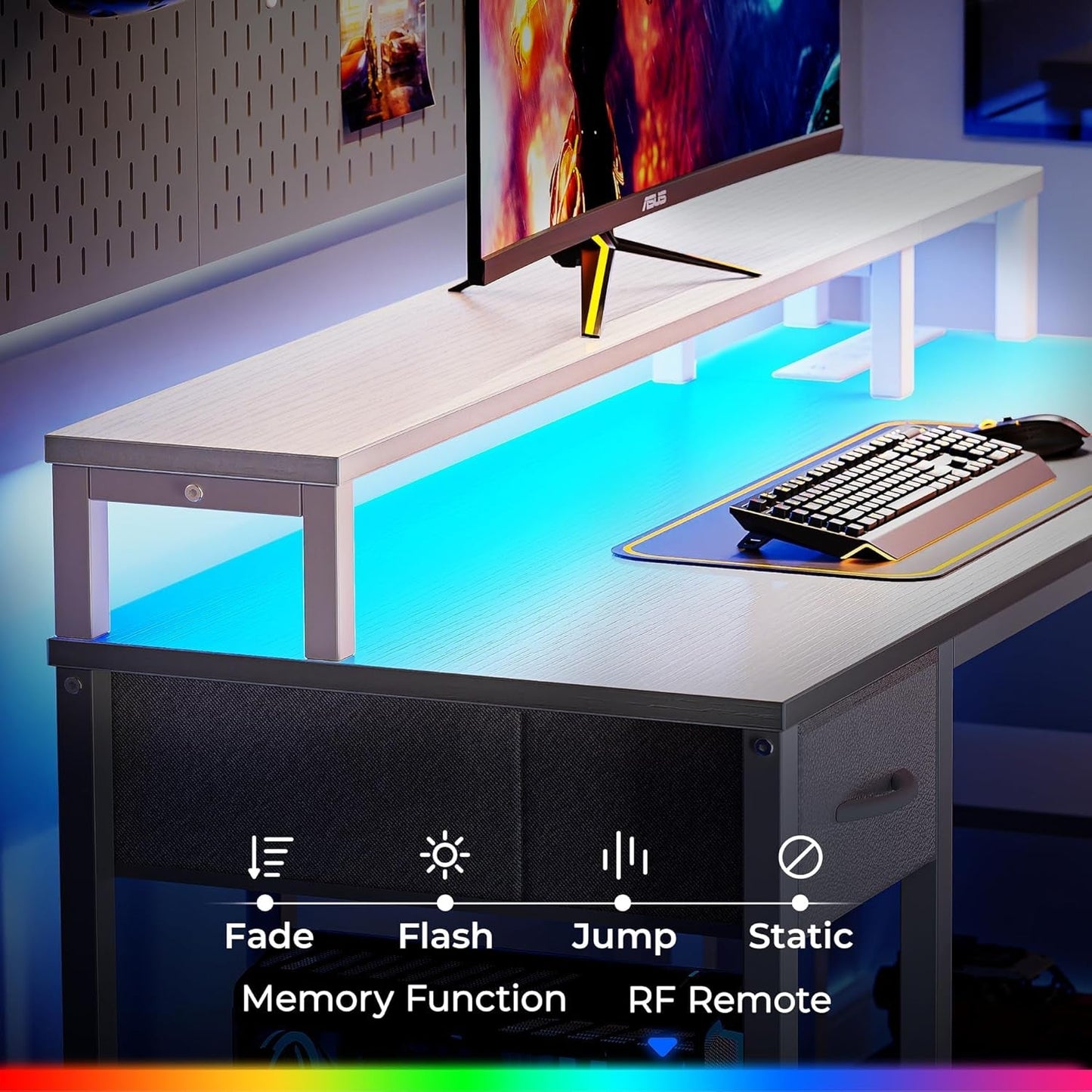 47" White L Desk LED Power Drawer