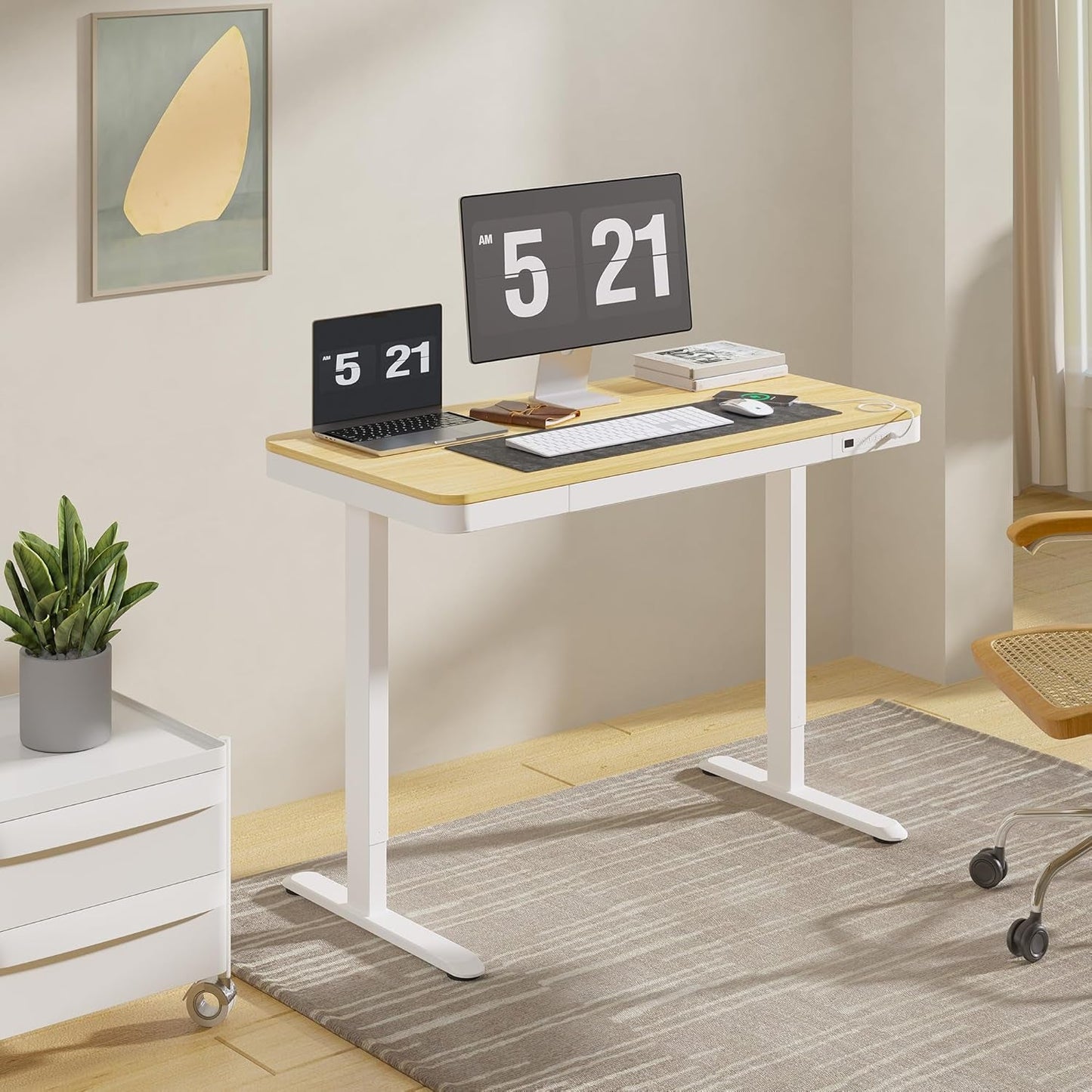 Comhar Electric Standing Desk with Drawers Charging USB Port, Height