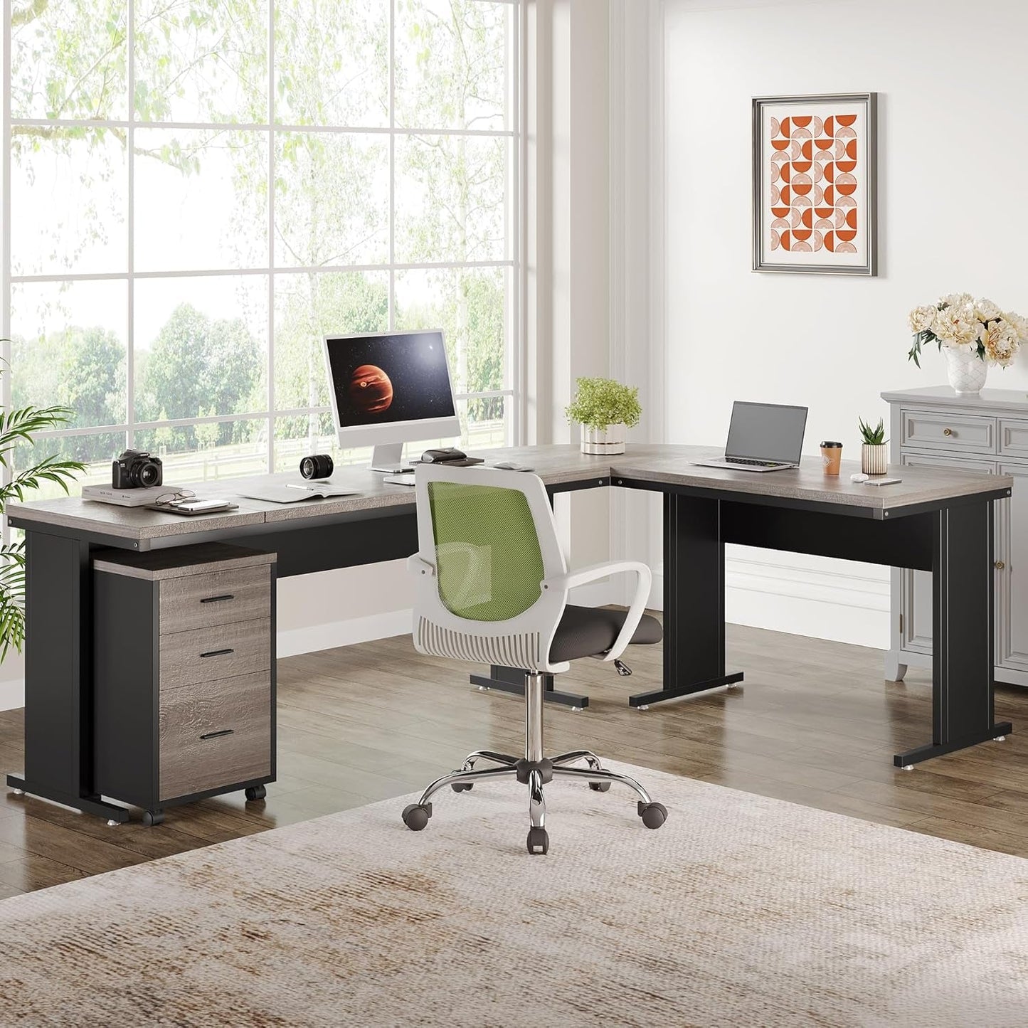 83 Inch L-Shaped Office Desk, Large Executive Computer Desk with