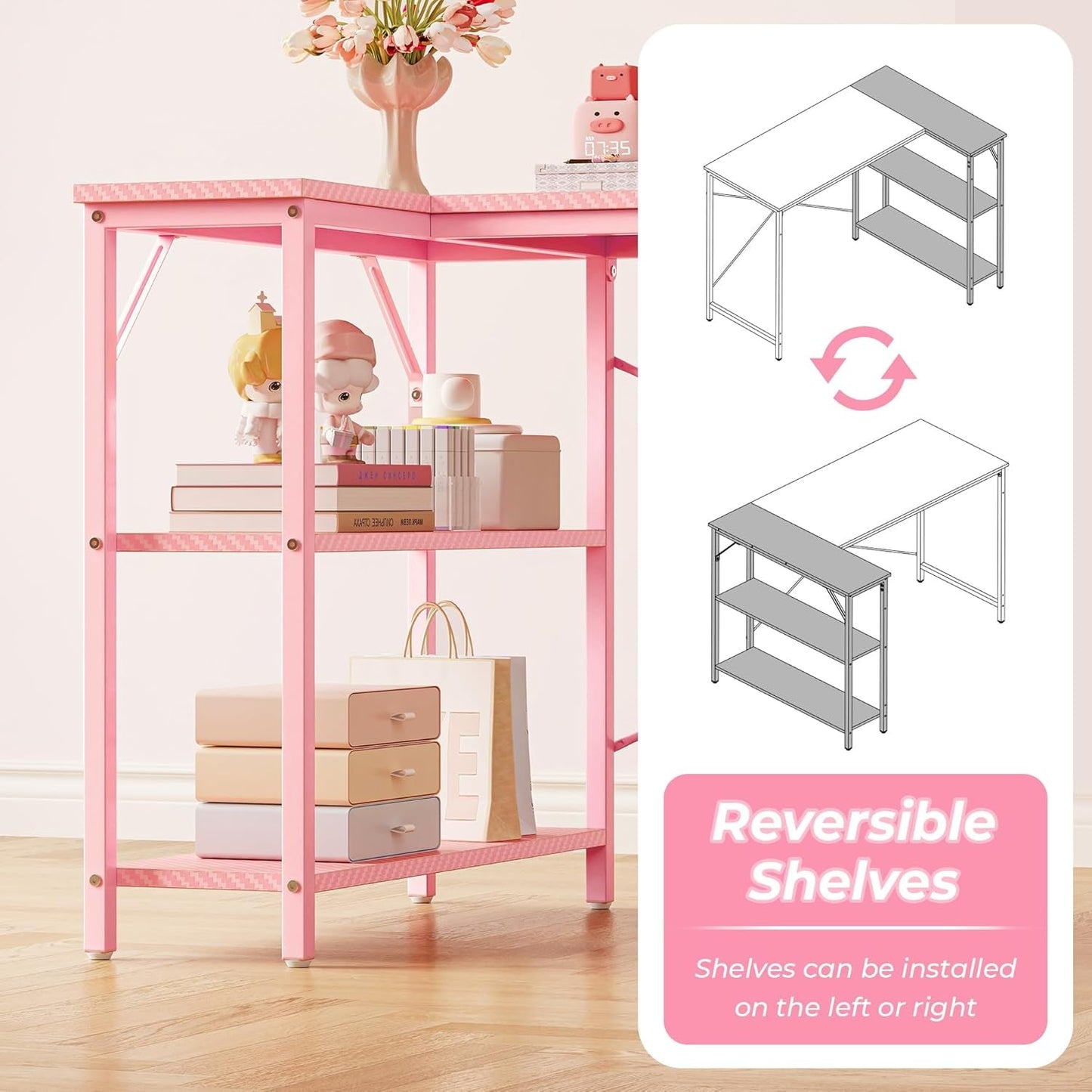 L Shaped Desk, 47 Inches Computer Desk with Reversible Storage