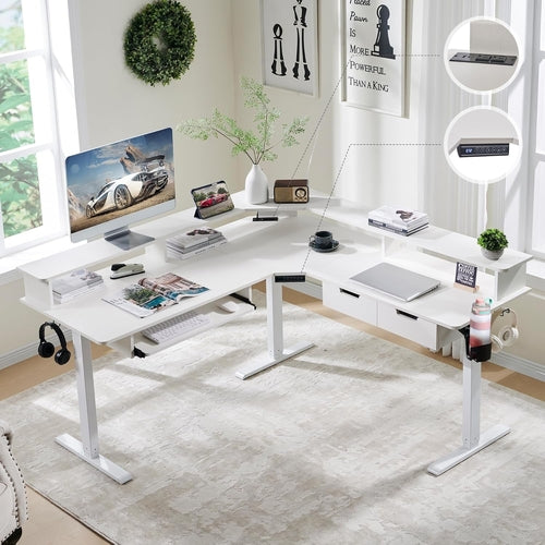 60 Inches L Shaped Electric Standing Desk, Height Adjustable Corner