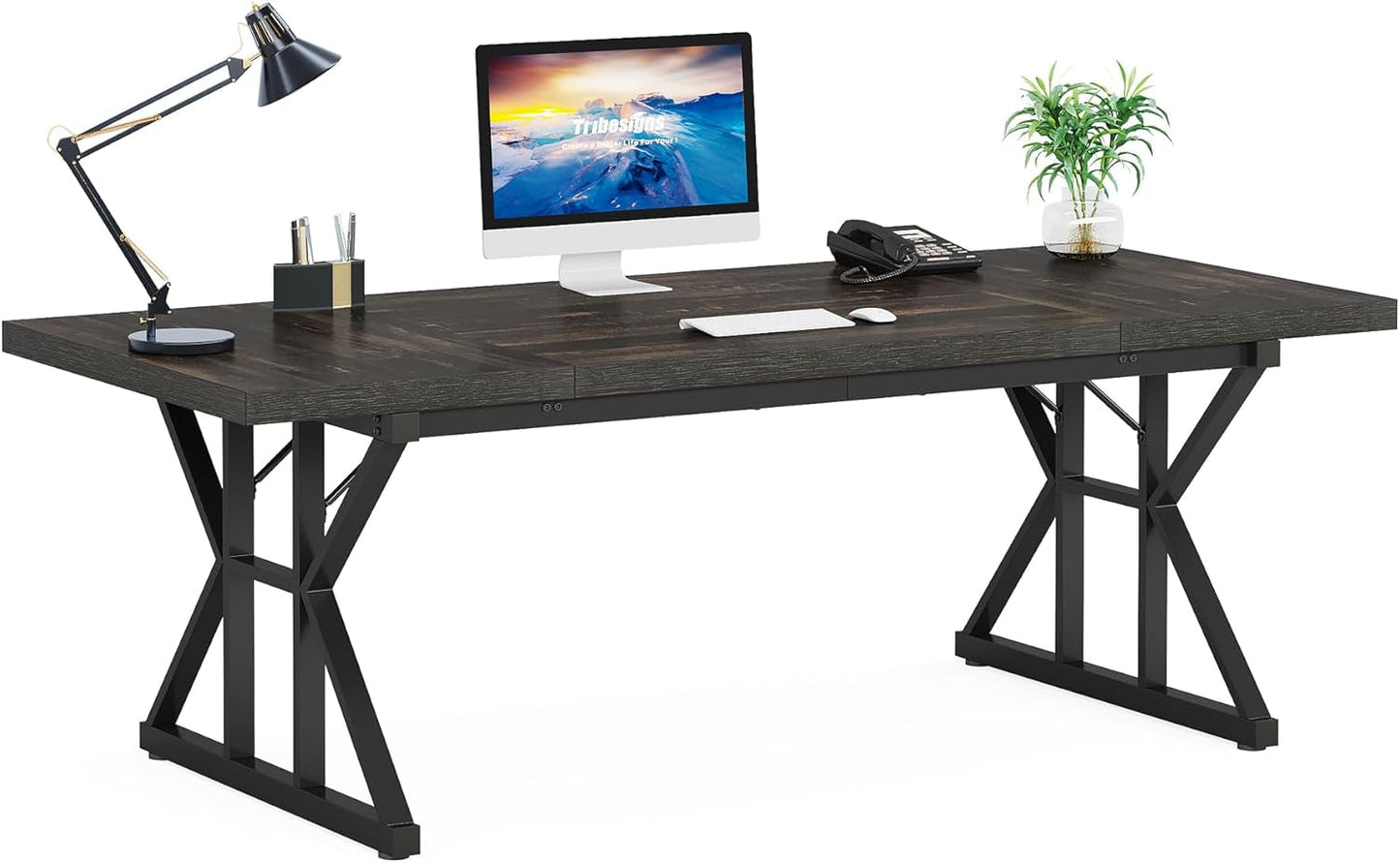 70.8-Inch Executive Desk, Large Computer Office Desk Workstation,