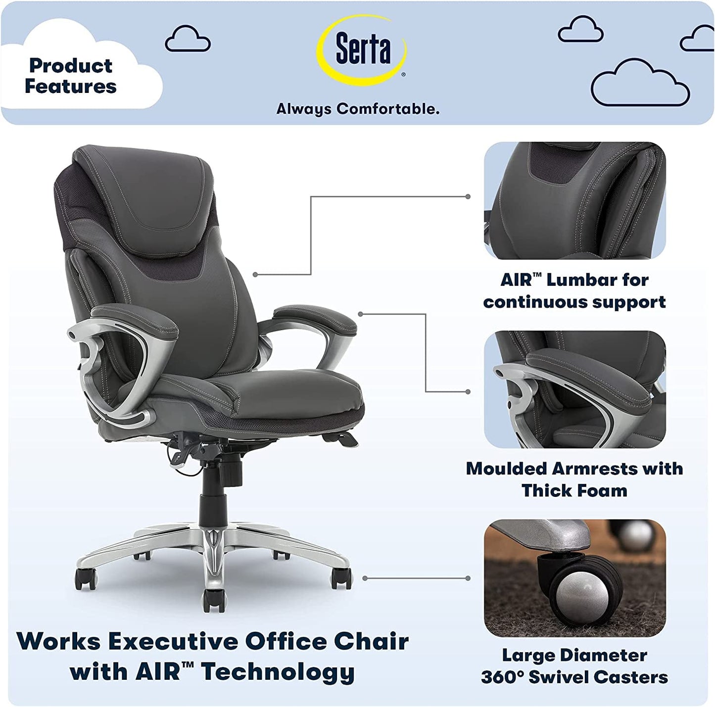 Serta Ergonomic High-Back Executive Chair for Health and Wellness