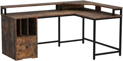 L Shaped Desk with Power Outlets & LED Lights, 67" Computer Desk with