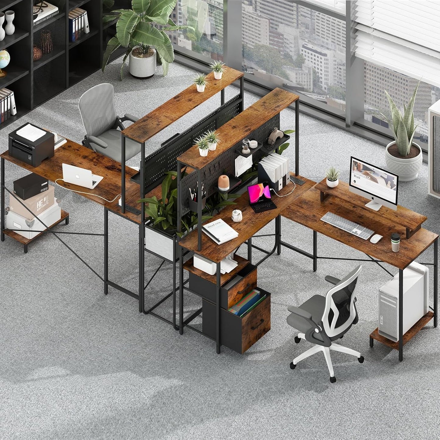 L Shaped Desk with Pegboard, Reversible Computer Desk with Drawers &