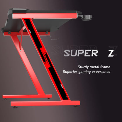 Gaming Computer Desk with Carbon Fiber Surface, Gaming Table Z Shaped