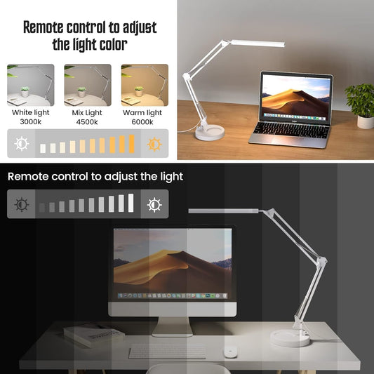 LED Desk Lamp with Clamp and round Base,Eye Caring Table Lamp with