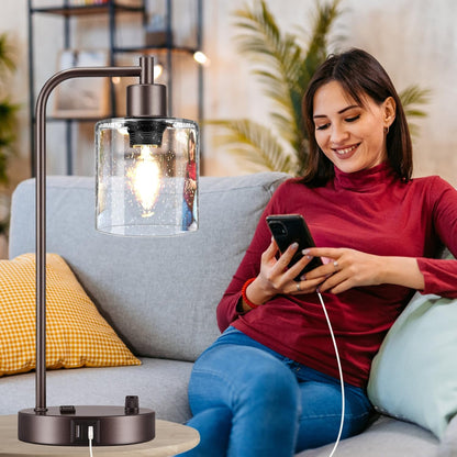 Set of 2 Oil Rubbed Bronze Table Lamps with 2 USB Port, Fully Stepless