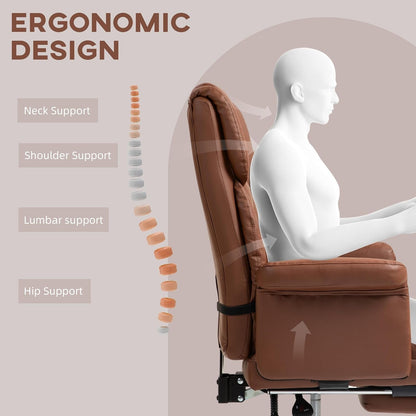 Executive Office Chair with Footrest and Lumbar Support, PU Leather