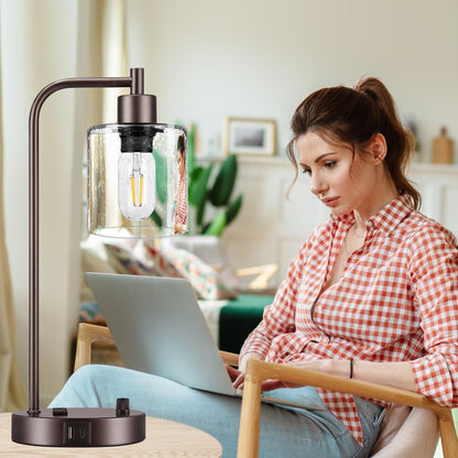 Set of 2 Oil Rubbed Bronze Table Lamps with 2 USB Port, Fully Stepless