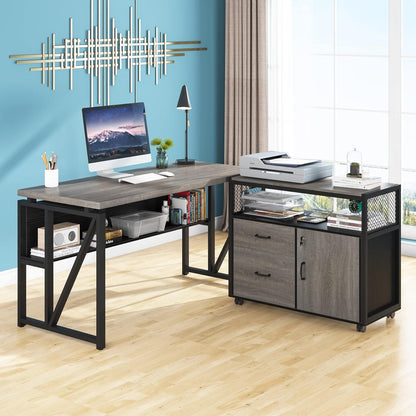 Gray L-Shaped Desk, 55", Storage