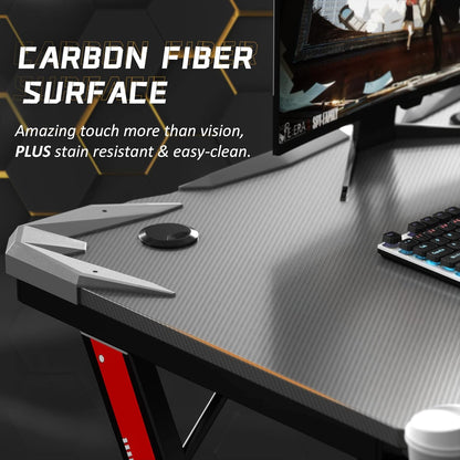 Gaming Computer Desk with Carbon Fiber Surface, Gaming Table Z Shaped