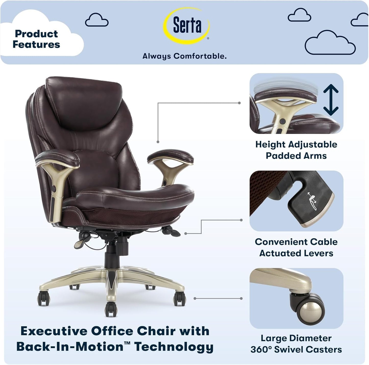 Serta Claremont Ergonomic Executive Office Chair with Back in Motion