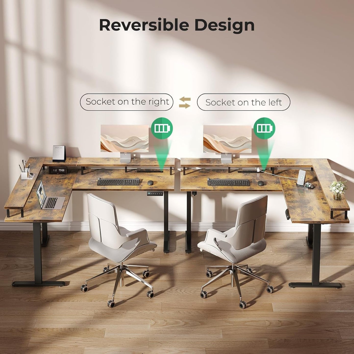 Electric L Shaped Standing Desk, 59 Inch Height Adjustable Stand up