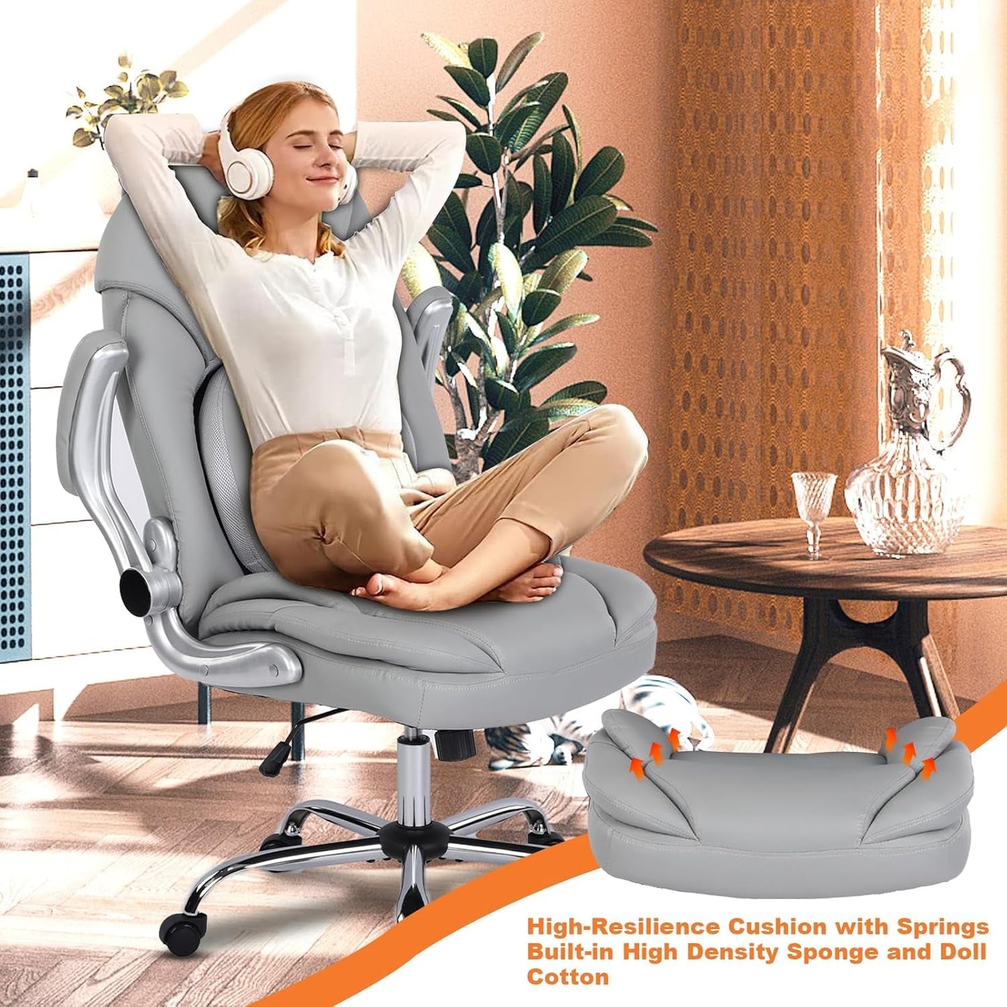 Ergonomic Executive Office Chairs with Lumbar Support, PU Leather Home