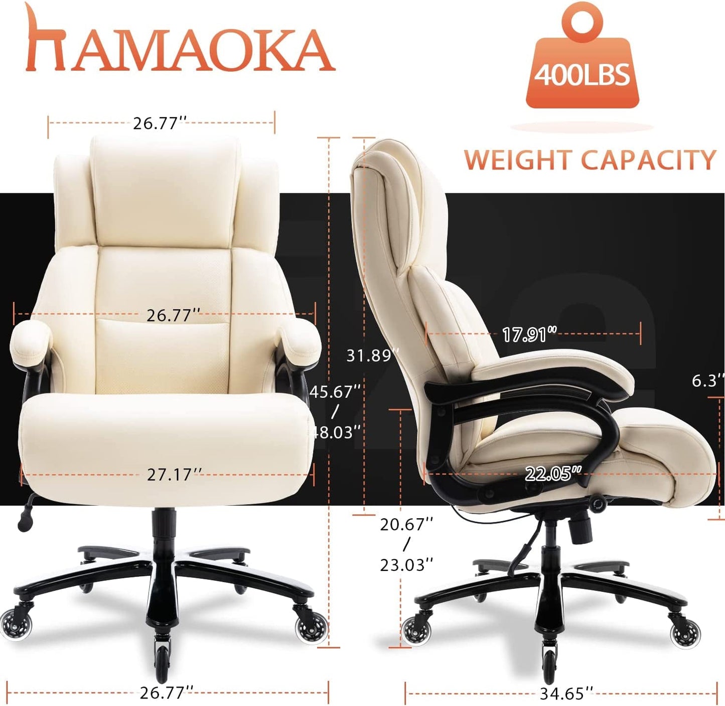 HAMAOKA Ergonomic 400Lbs Office Chair with Adjustable Support