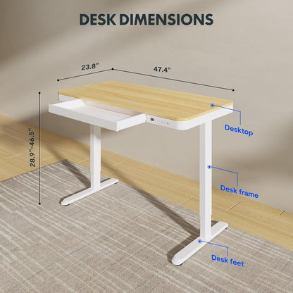 Comhar Electric Standing Desk with Drawers Charging USB Port, Height