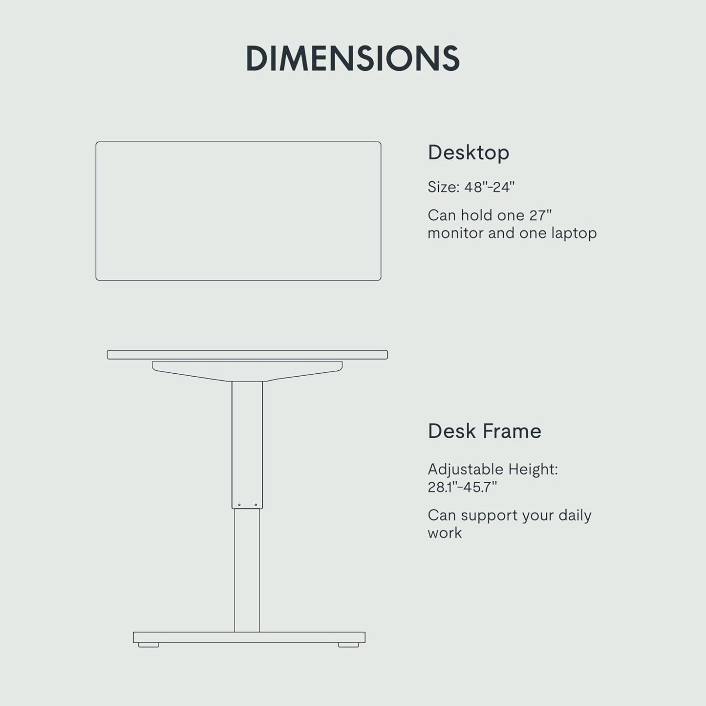 EN1 One Piece Standing Desk, 48 X 24 Inch Desktop Electric Adjustable