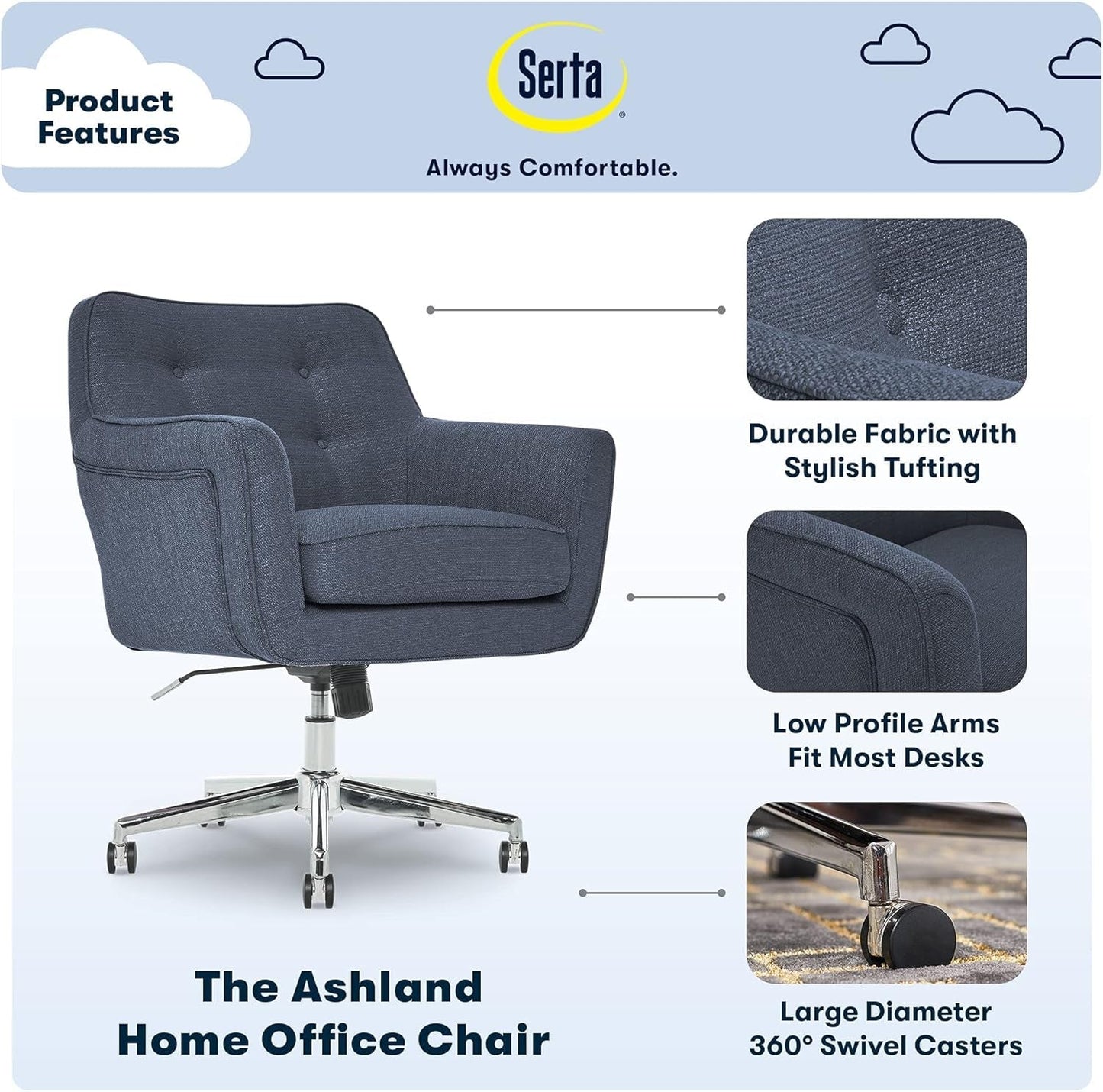 Serta Desk Chair with Button Tufted Mid-Back, Memory