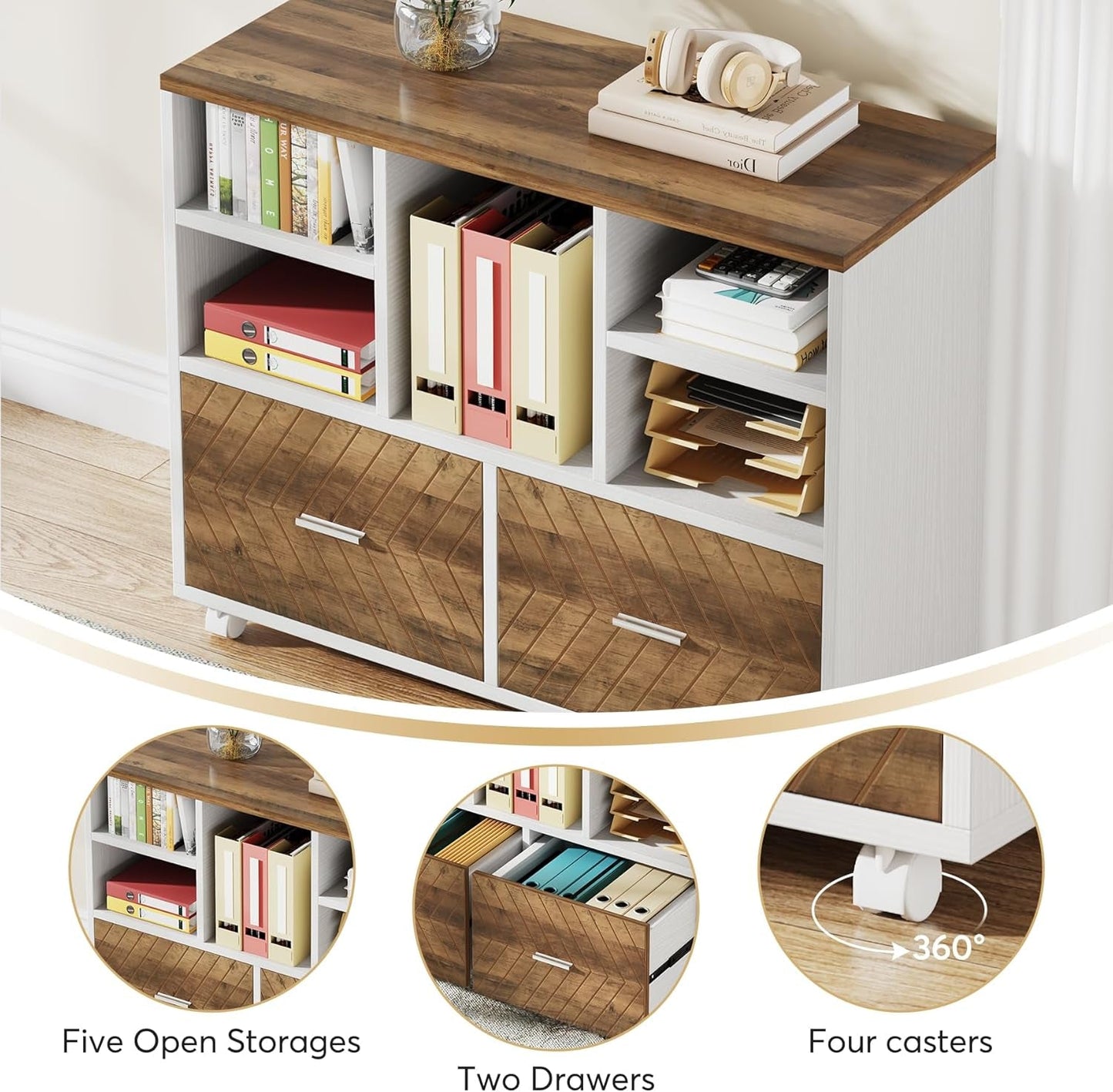 L-Shaped Executive Desk with Reversible File Cabinet, 63" Office Desk