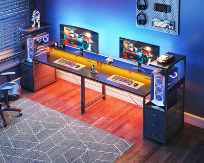 59 Inch Gaming Desk with USB Charging Ports & LED Light- Reversible