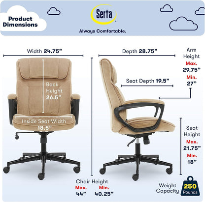 Serta Hannah Executive Home Office Desk Chair, Ergonomic Mid-Back with
