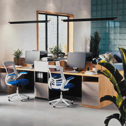 Kelista Office Chair, Ergonomic, Mid-Back, White Frame, Blue Mesh with