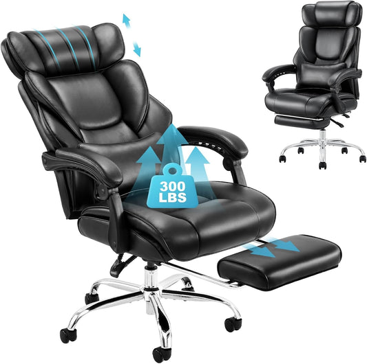Office Chair with Retractable Footrest, Ergonomic High Back Design