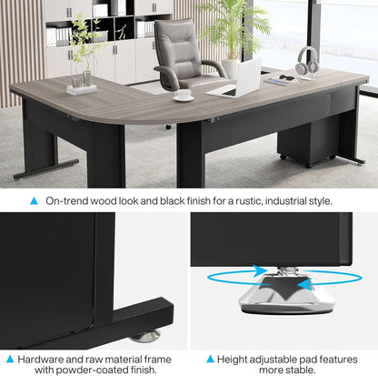 83 Inch L-Shaped Office Desk, Large Executive Computer Desk with
