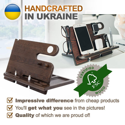 Wood Phone Docking Station Ash Key Holder Wallet Stand Watch Organizer