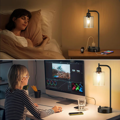 Industrial Nightstand Lamps for Bedrooms Set of 2 - Fully Dimmable