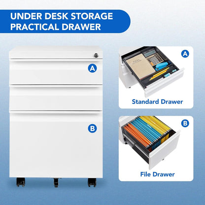 3 Drawer Mobile File Cabinet for Home Office under Desk Storage,