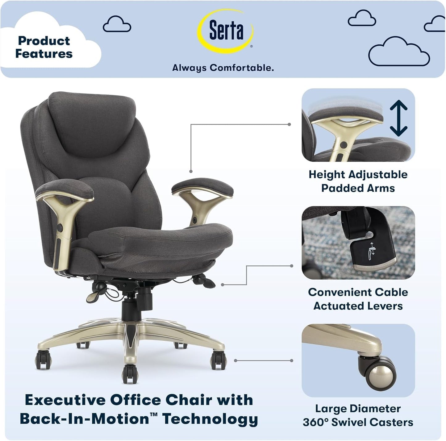 Serta Claremont Ergonomic Executive Office Chair with Back in Motion