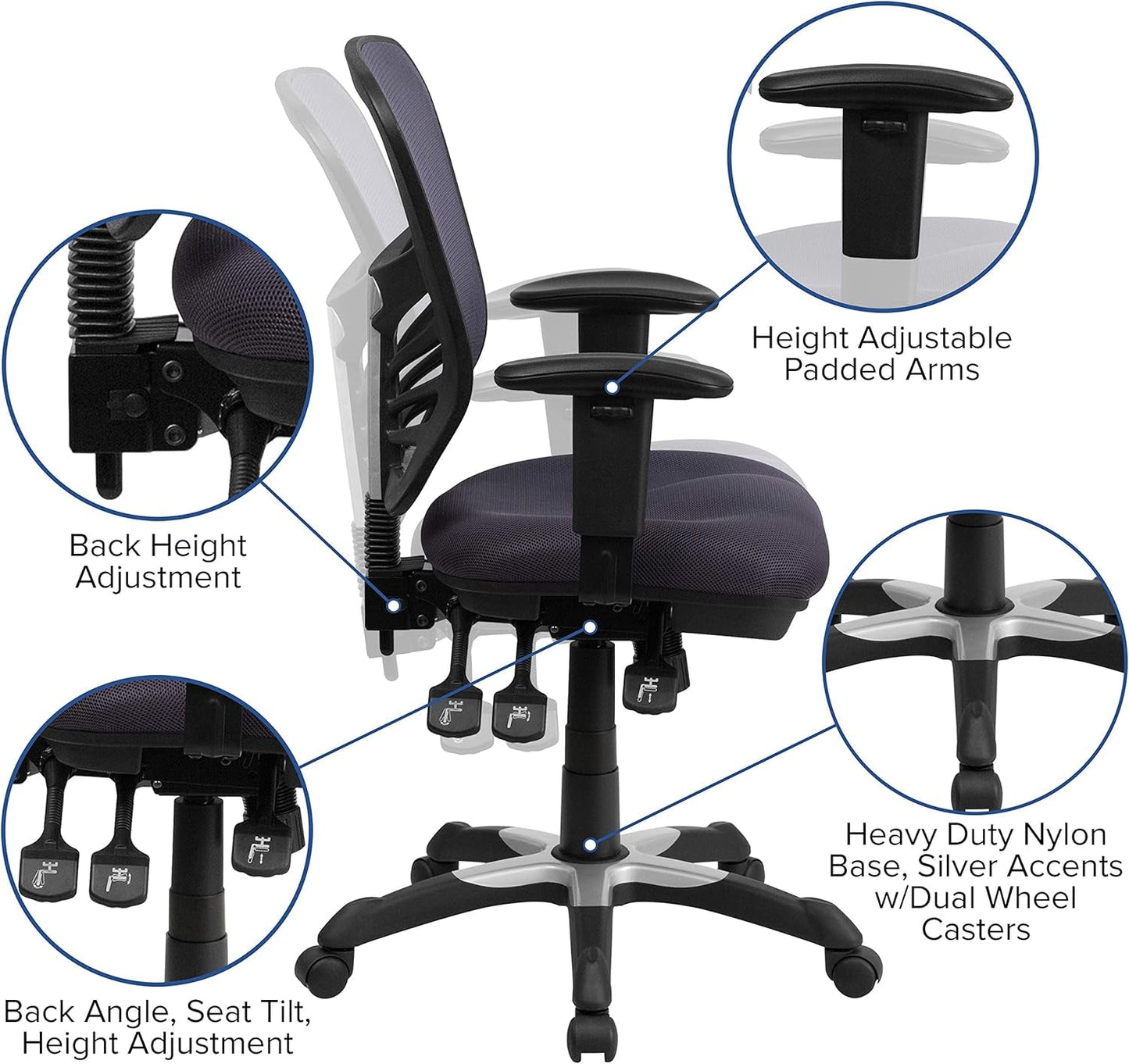 Nicholas Mid-Back Swivel Office and Gaming Chair, Ergonomic Mesh