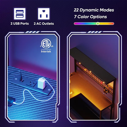 51" L-Shaped Gaming Desk with LED & Power