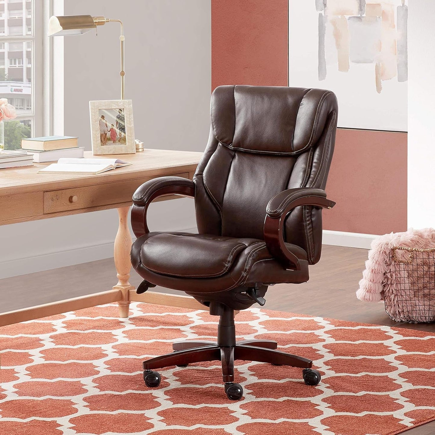 Lazyboy Bellamy Executive Office Chair with Memory Foam Cushions, Solid Wood