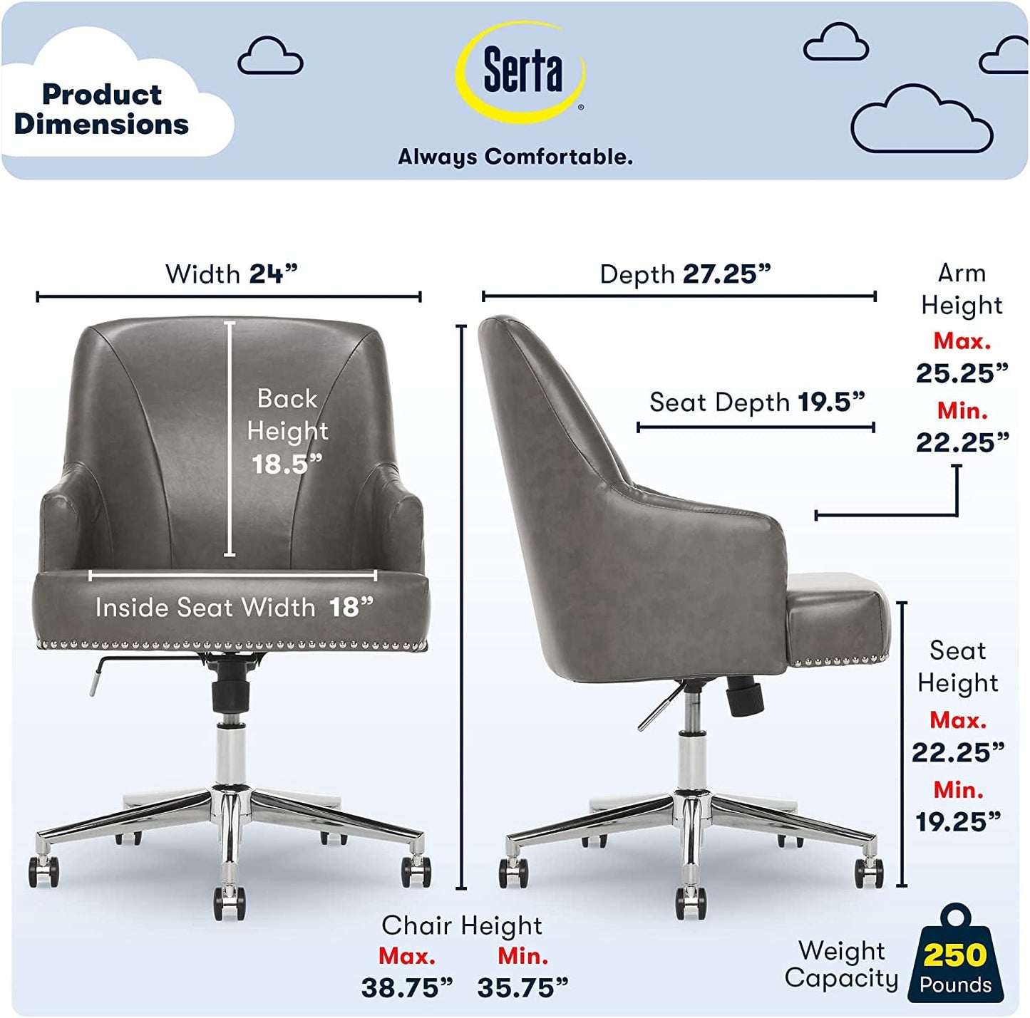 Serta Memory Foam Office Chair with Adjustable Height
