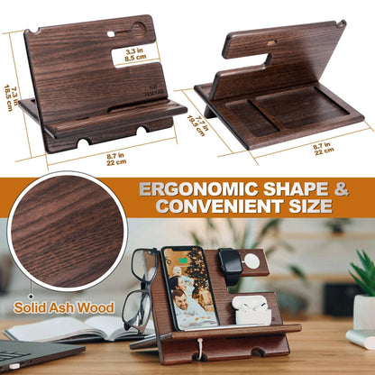 Wood Phone Docking Station Ash Key Holder Wallet Stand Watch Organizer