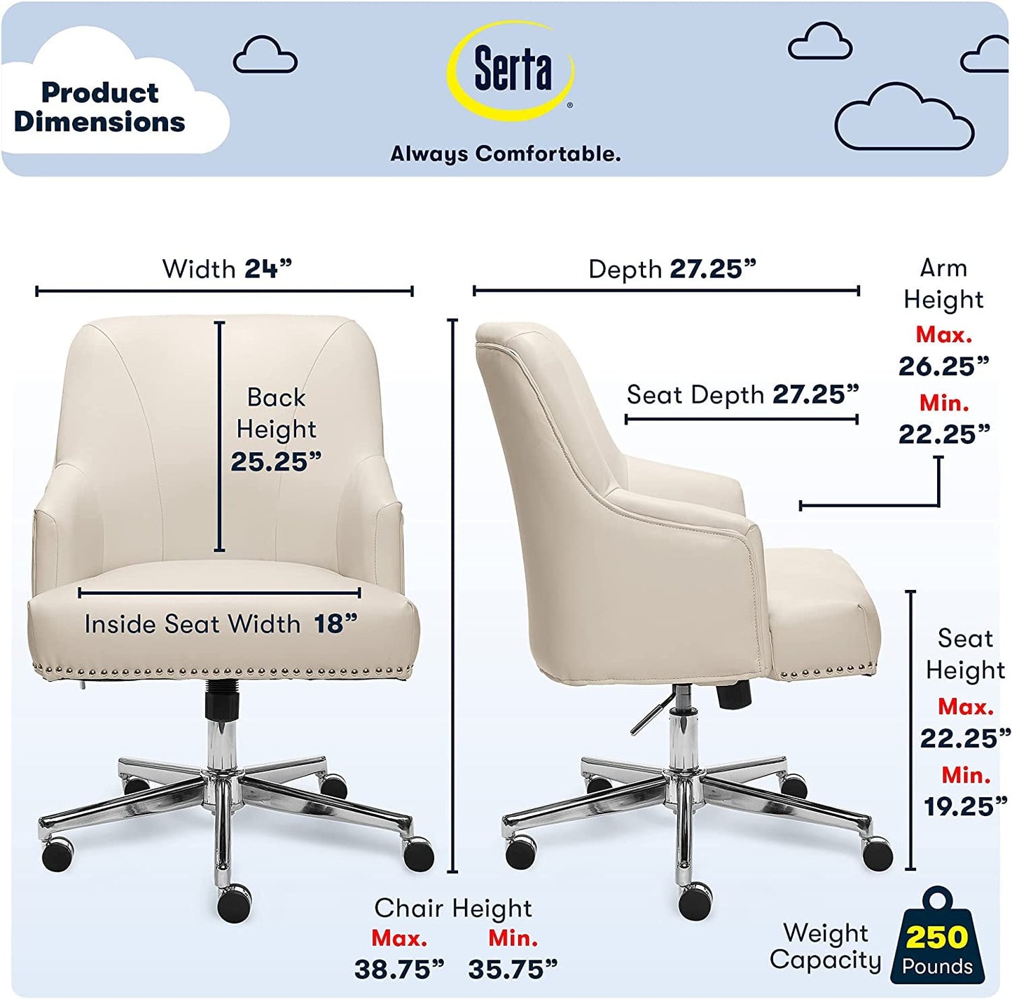 Serta Memory Foam Office Chair with Adjustable Height