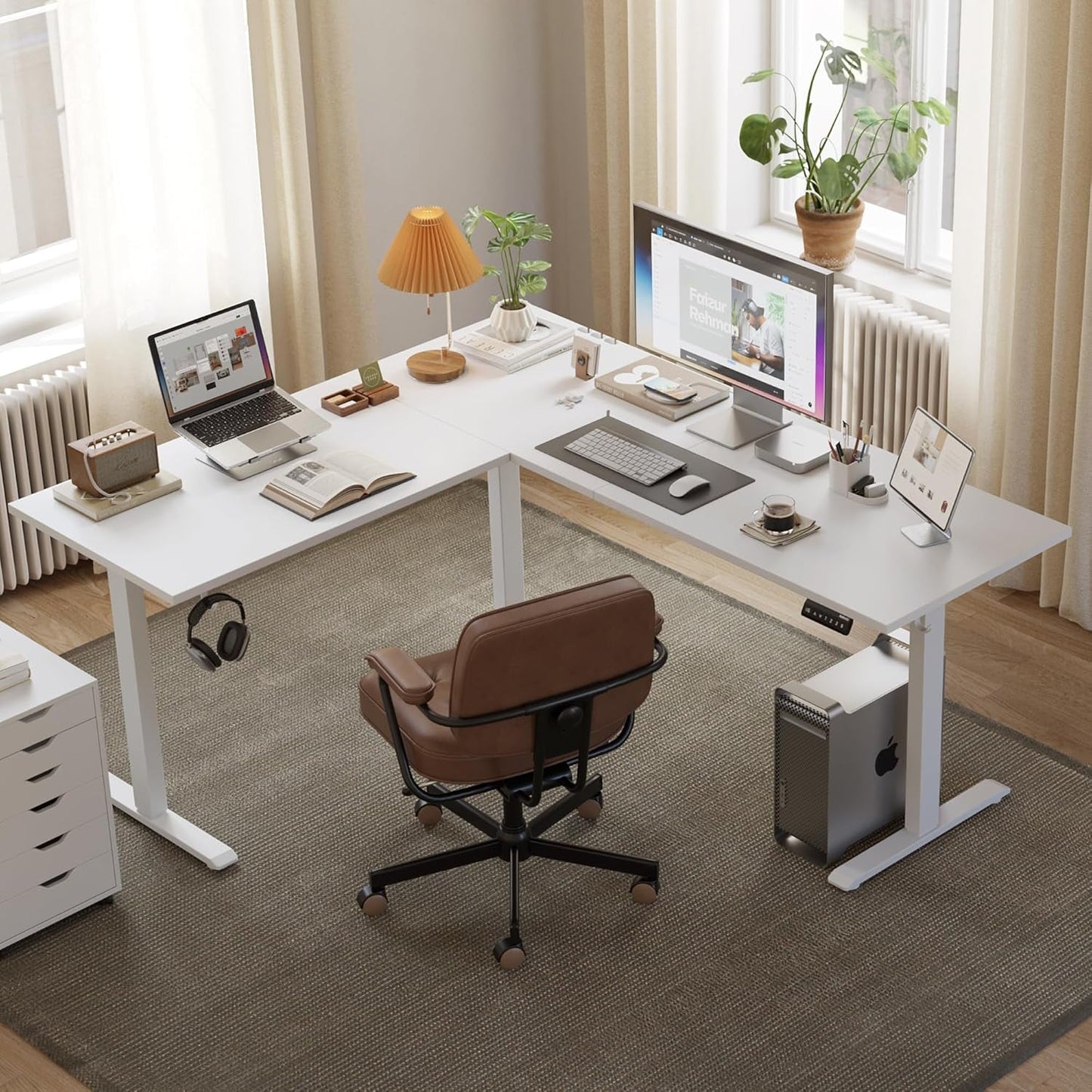 L Shaped Standing Desk Adjustable Height, Electric Corner Standing