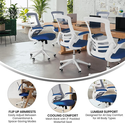 Kelista Office Chair, Ergonomic, Mid-Back, White Frame, Blue Mesh with