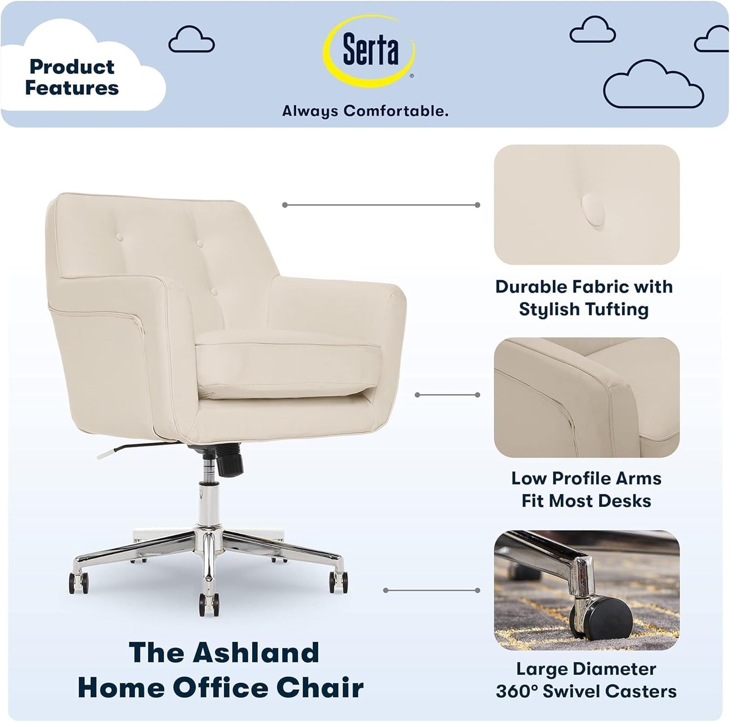 Serta Office Desk Chair with Button Tufted Back, Memory Foam