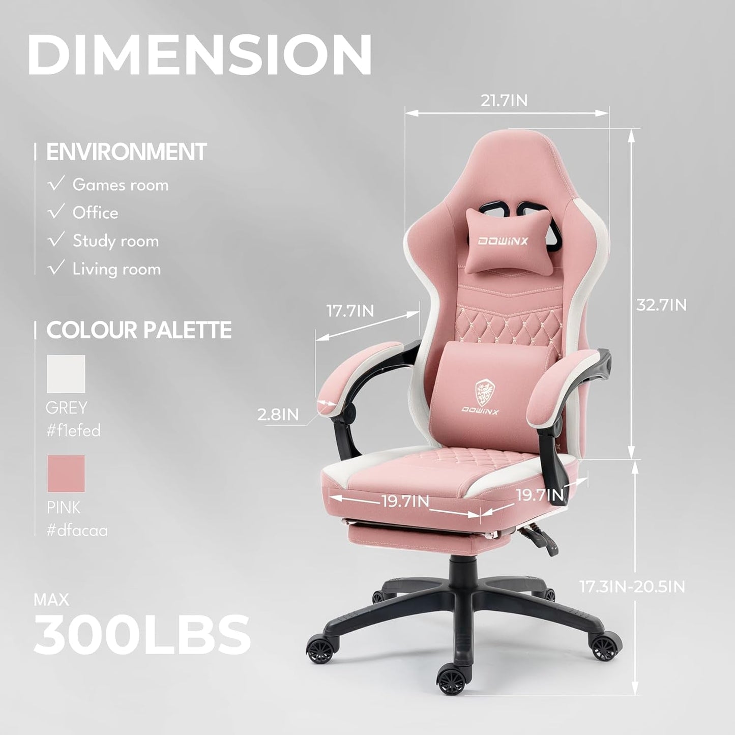 DOWINX Gaming Chair Breathable Fabric Computer Chair with Pocket Spring