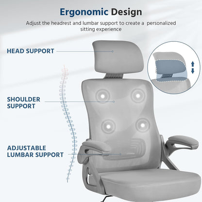 Ergonomic Mesh Office Chair, High Back Desk Chair with with Flip-Up