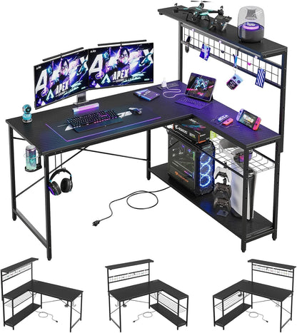 51" L-Shaped Gaming Desk with LED & Power